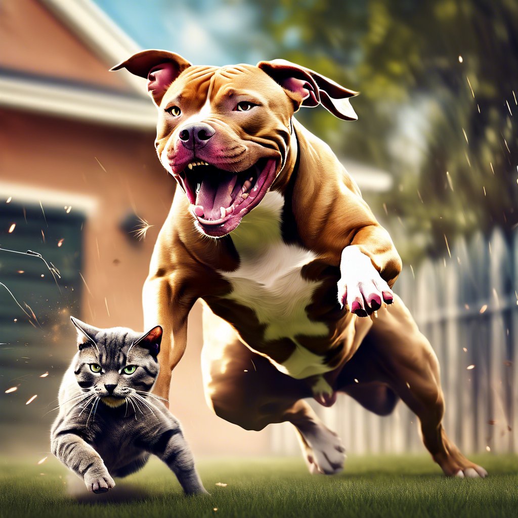 M.G.'nin Pitbull köpeği beklenmedik bir anda komşusunun kedisiyle kavga etti.