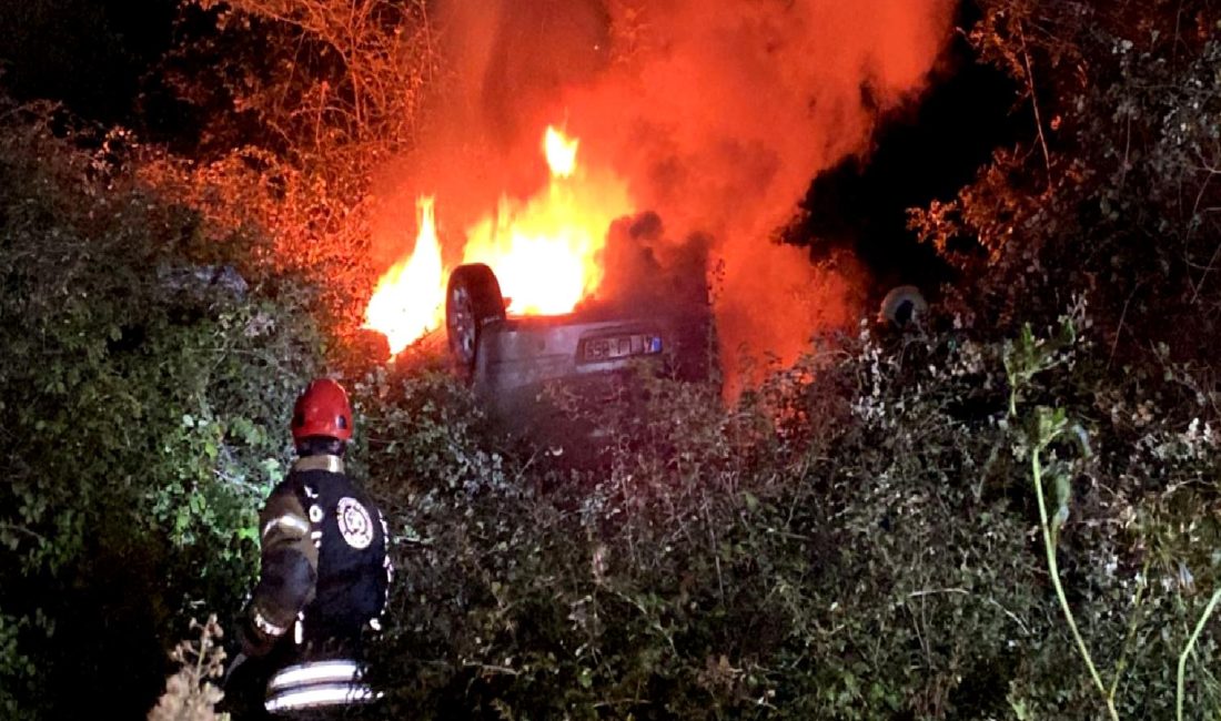 Köseköy'de meydana gelen kazada takla atan araçta yangın çıktı. Olay