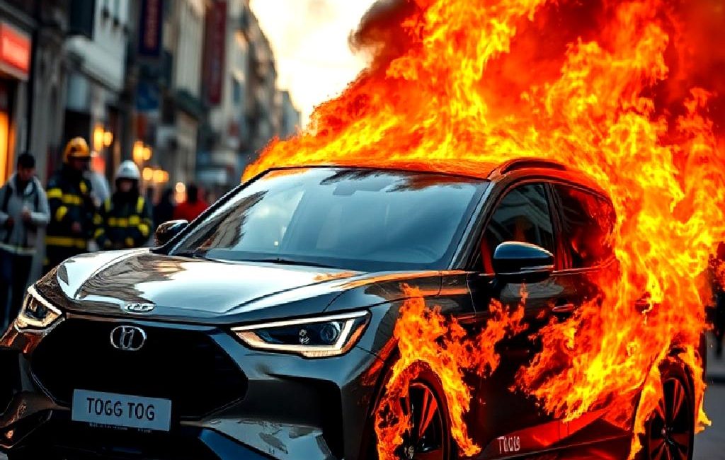 Viranşehir'de park halindeki Togg T10X aracında çıkan yangın, çevredeki vatandaşlarda