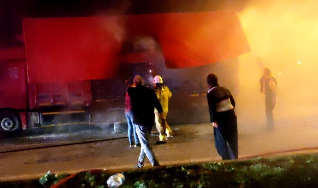 İznik Yolu'nda meydana gelen yangında 20 ton domates yüklü bir