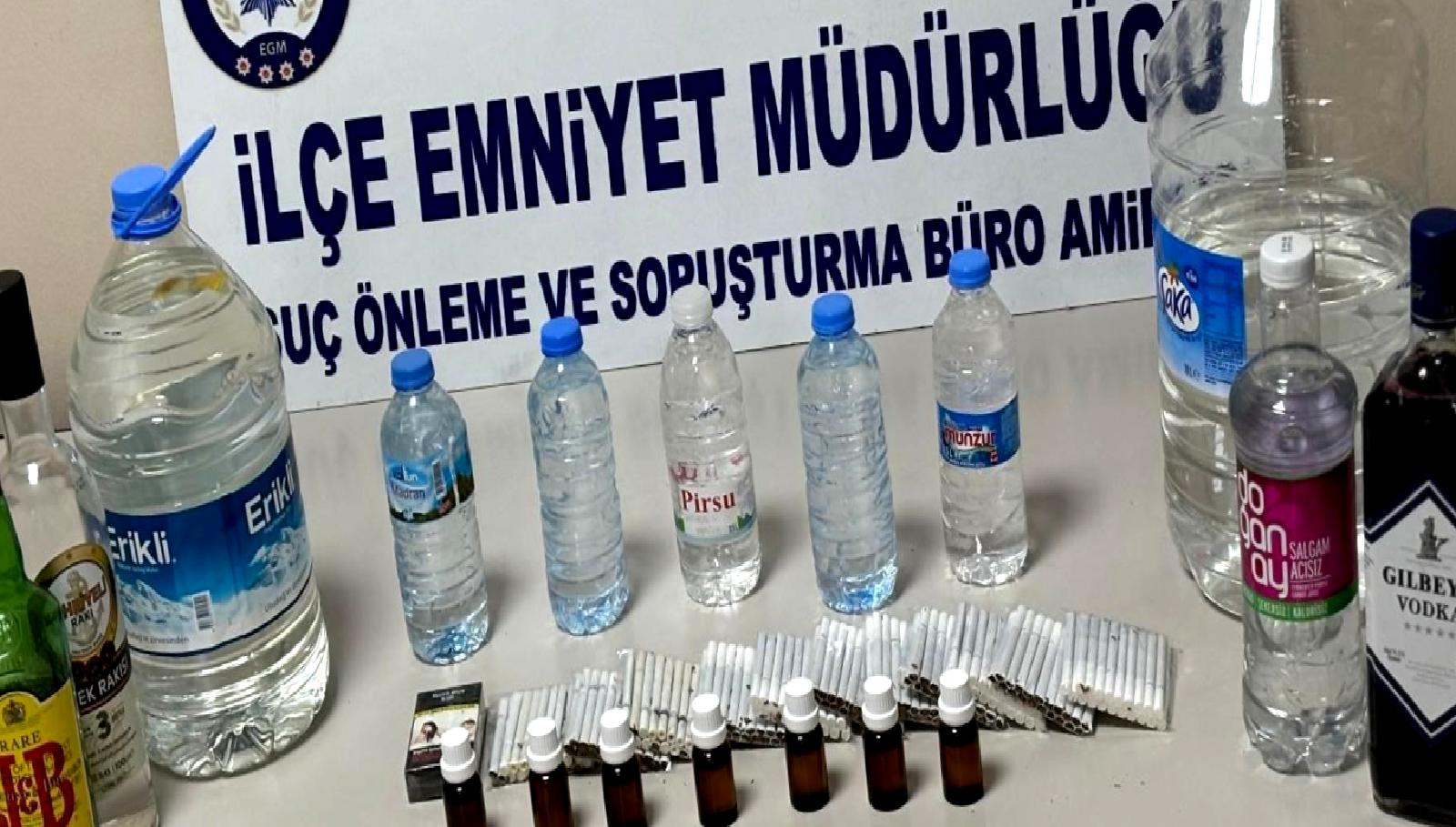 Narlıdere'de düzenlenen operasyonla kaçak alkol ve ürünler ele geçirildi. Yerel