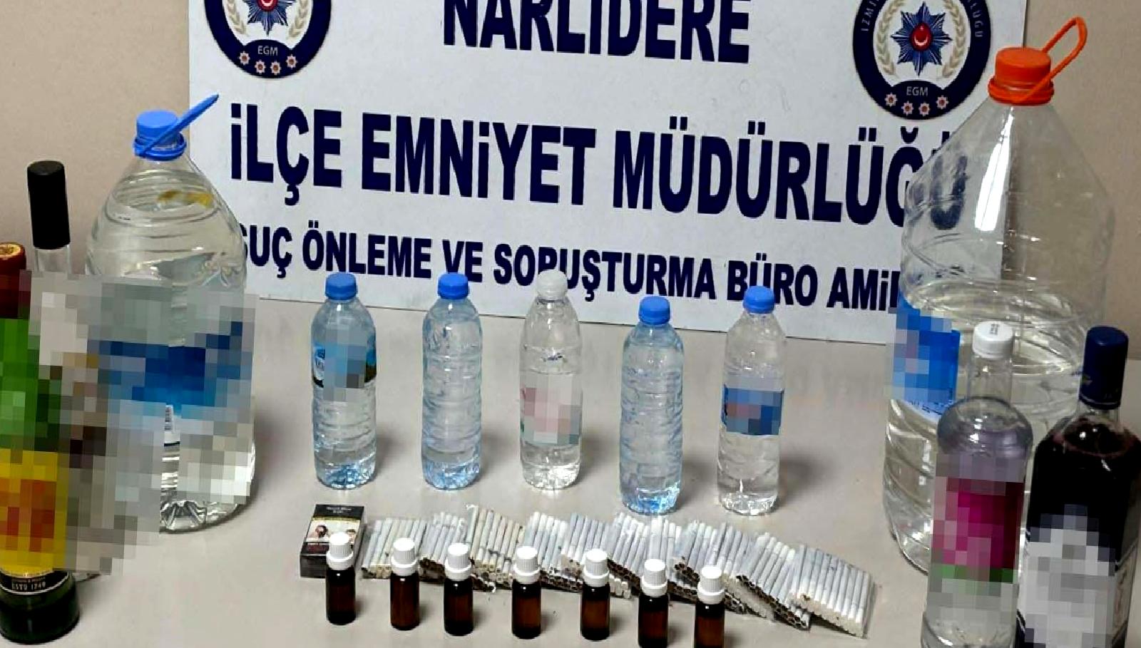 Narlıdere'de gerçekleştirilen operasyonla kaçak alkol ve ürünler ele geçirildi. Yetkililer,