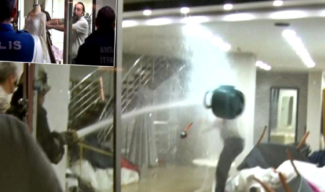 Eşinin mağazasını basıp gelinlikleri yakmaya çalıştı: Tazyikli suyla durdurdular! Adam, eşinin mağazasını basıp gelinlikleri yakmaya çalıştı; tazyikli suyla durdurdular!