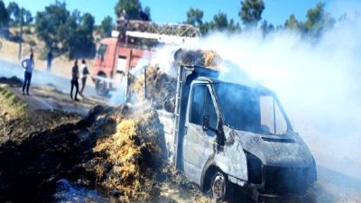 Saman yüklü kamyonette yangın çıktı, genç çift ağır yaralandı. Olayın