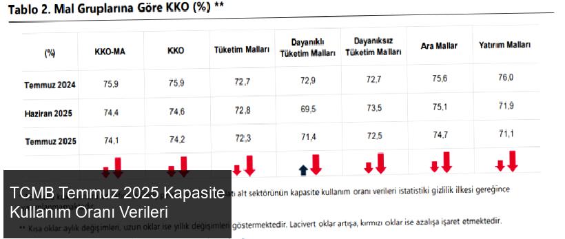 TCMB Temmuz 2025 İmalat Sanayi Kapasite Kullanım Oranı