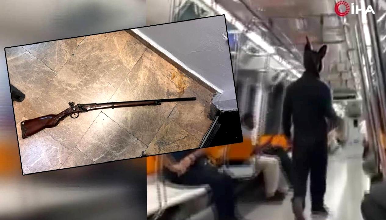 Bir kişi tavşan kostümüyle tüfek elinde metroya bindi, görüntüler sonrası